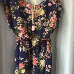 Blue Floral Dress with Braided Belt. 3X